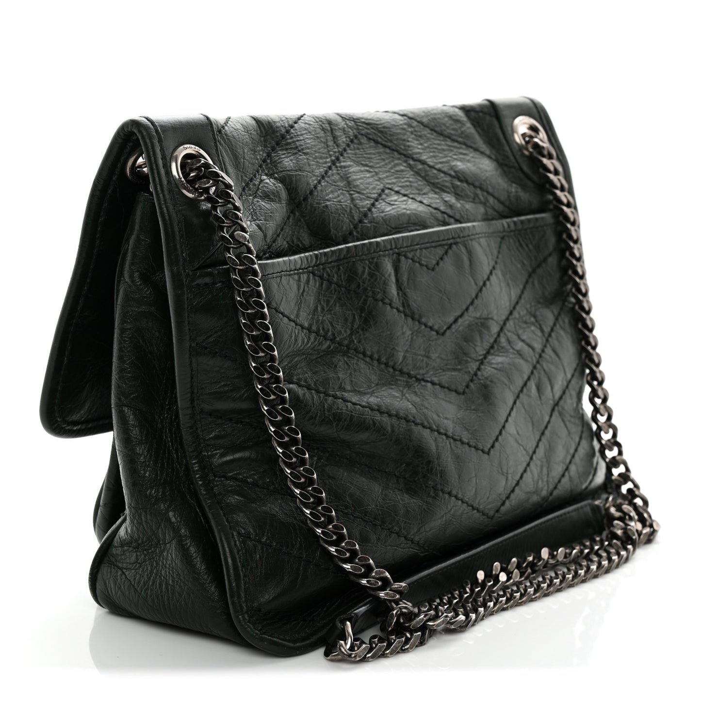Crinkled Lambskin Matelasse Monogram Medium Niki Chain Satchel Dark Green