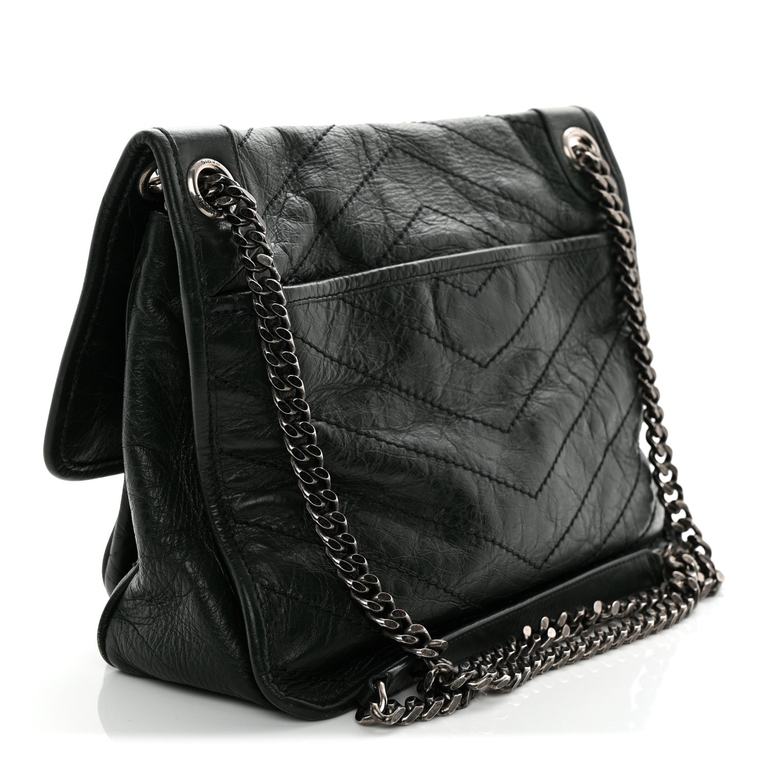 Saint Laurent Crinkled Lambskin Matelasse Monogram Medium Niki Chain Satchel Dark Green 3 of 11