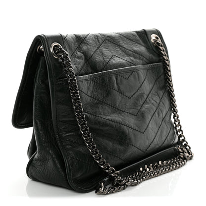 Saint Laurent Crinkled Lambskin Matelasse Monogram Medium Niki Chain Satchel Dark Green 3 of 11