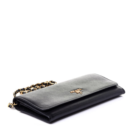 Prada Saffiano Metal Oro Chain Wallet Black 4 of 9