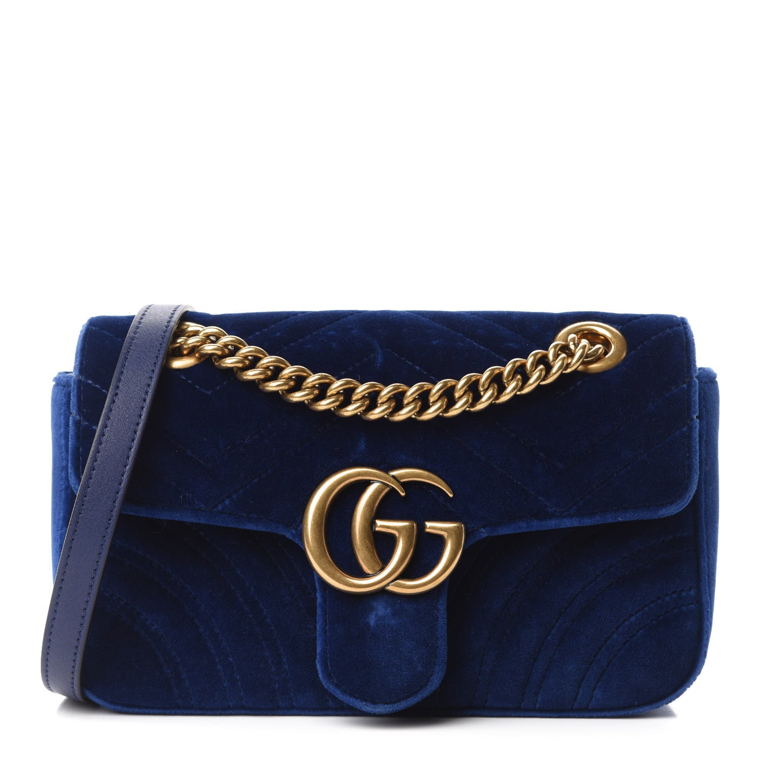Gucci Velvet Matelasse Mini GG Marmont Shoulder Bag Cobalt Blue 1 of 10