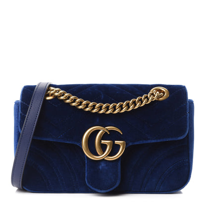 Gucci Velvet Matelasse Mini GG Marmont Shoulder Bag Cobalt Blue 1 of 10