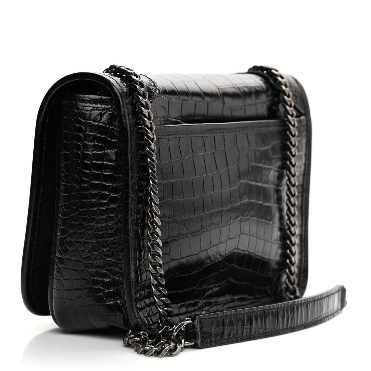 Crocodile Embossed Lambskin Matelasse Monogram Niki Chain Wallet Black