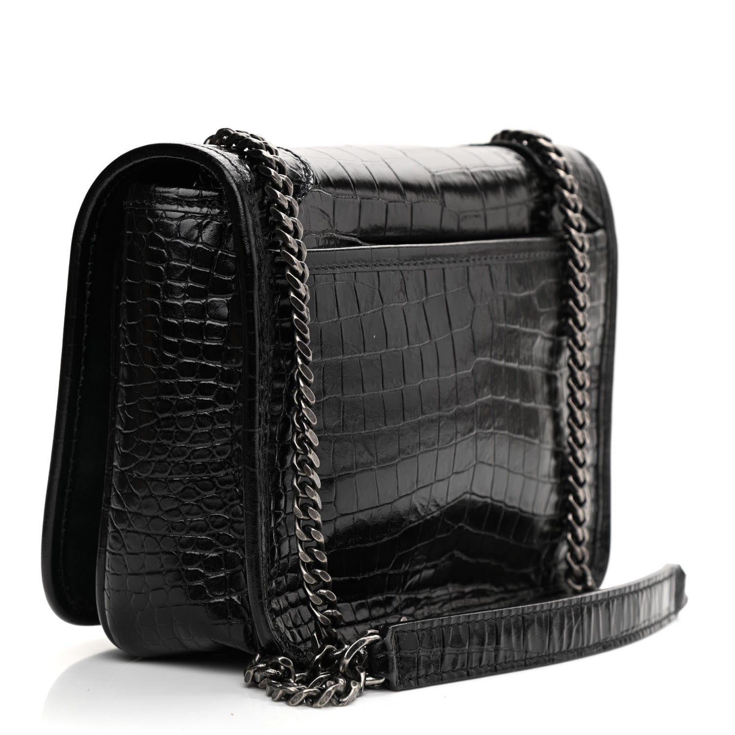 Saint Laurent Crocodile Embossed Lambskin Matelasse Monogram Niki Chain Wallet Black 3 of 9