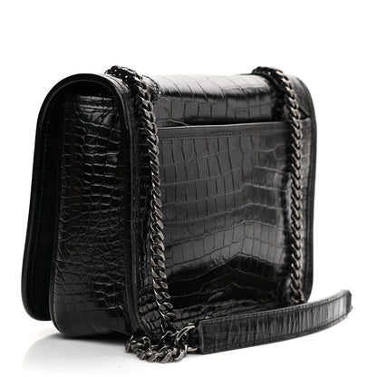 Saint Laurent Crocodile Embossed Lambskin Matelasse Monogram Niki Chain Wallet Black 3 of 9