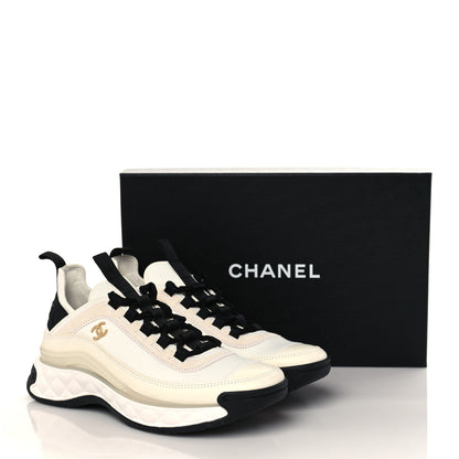 Chanel Velvet Calfskin Mixed Fibers CC Sneakers 38.5 Ivory Black 10 of 10