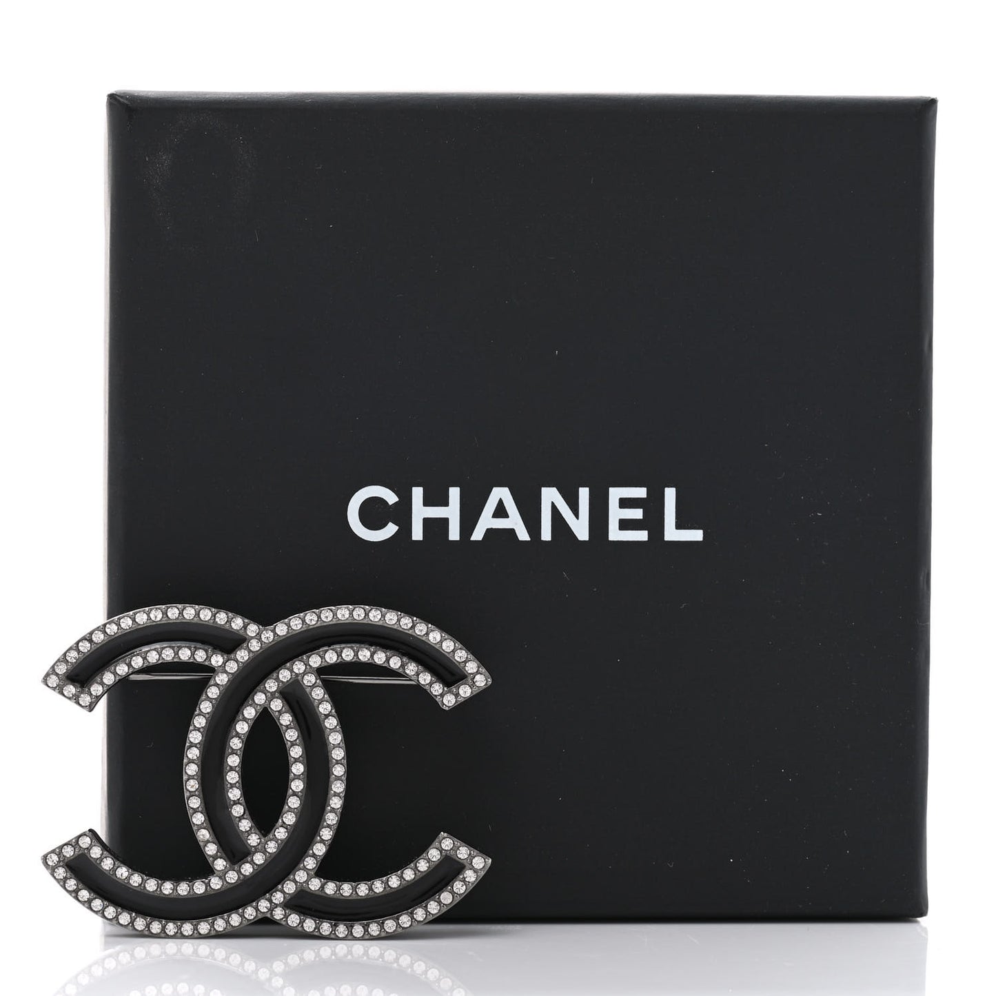 Enamel Crystal CC Brooch Black
