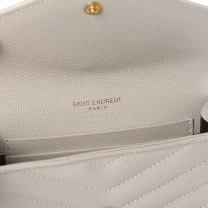 Saint Laurent Grain De Poudre Matelasse Chevron Small Monogram Envelope Wallet Crema Soft 6 of 11