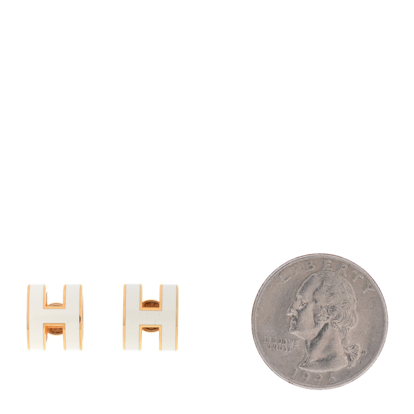 Gold Lacquered Mini Pop H Earrings White