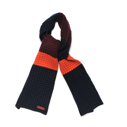 Burberry Wool Cashmere M Waffle Stripe Scarf Deep Claret Navy 1 of 6