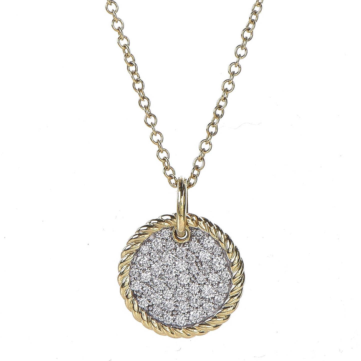 18K Yellow Gold Diamond Cable Collectibles Pave Charm Pendant Necklace