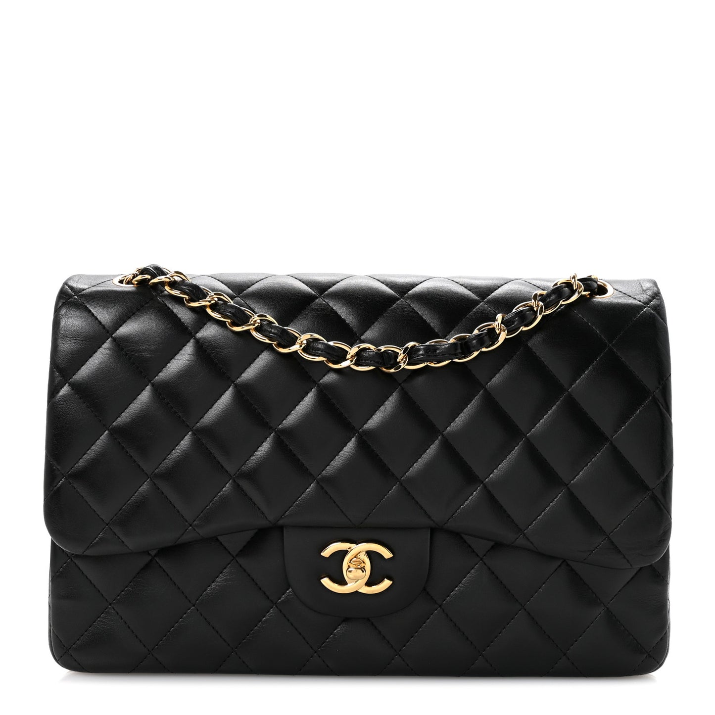 Lambskin Quilted Jumbo Double Flap Black
