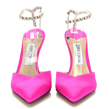 Jimmy Choo Satin Crystal Saeda 100 Pumps 38 Fuchsia 2 of 9