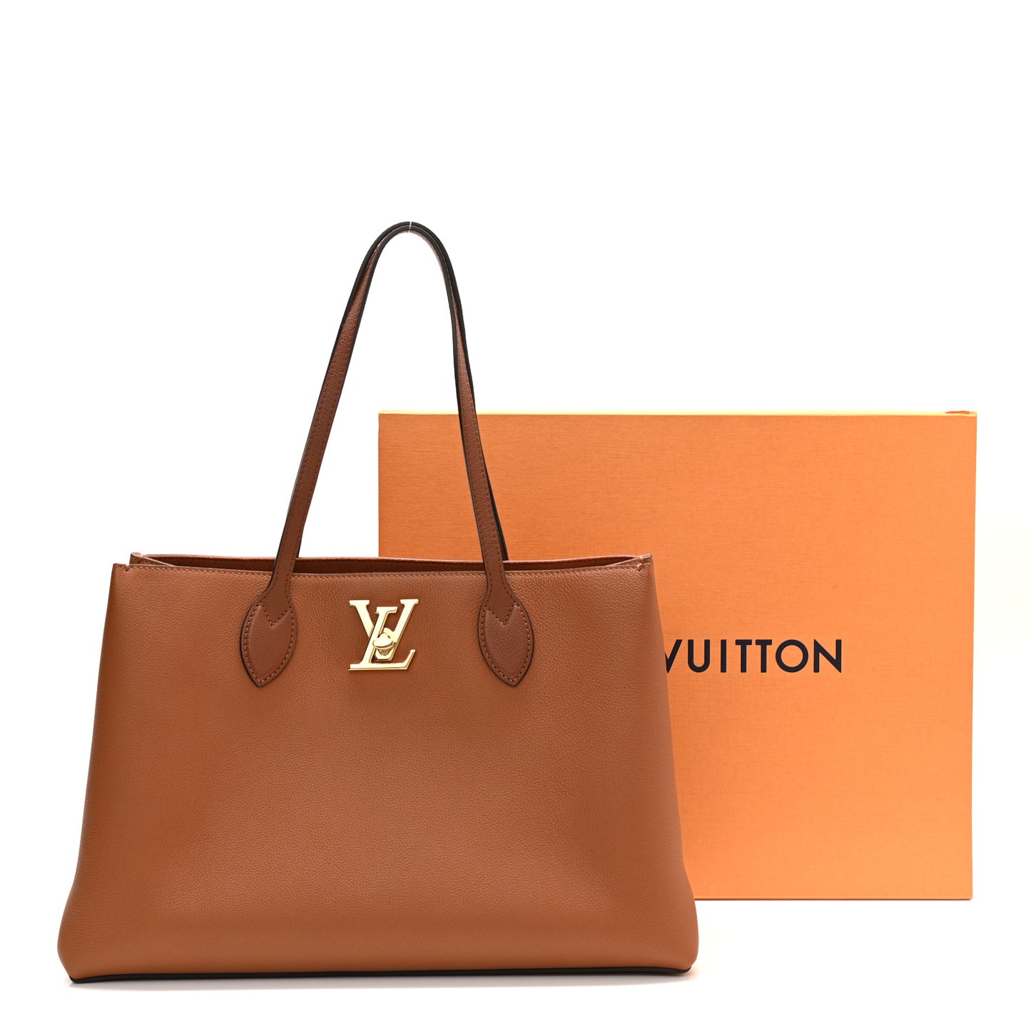 Grained Calfskin Lockme Shopper Chataigne
