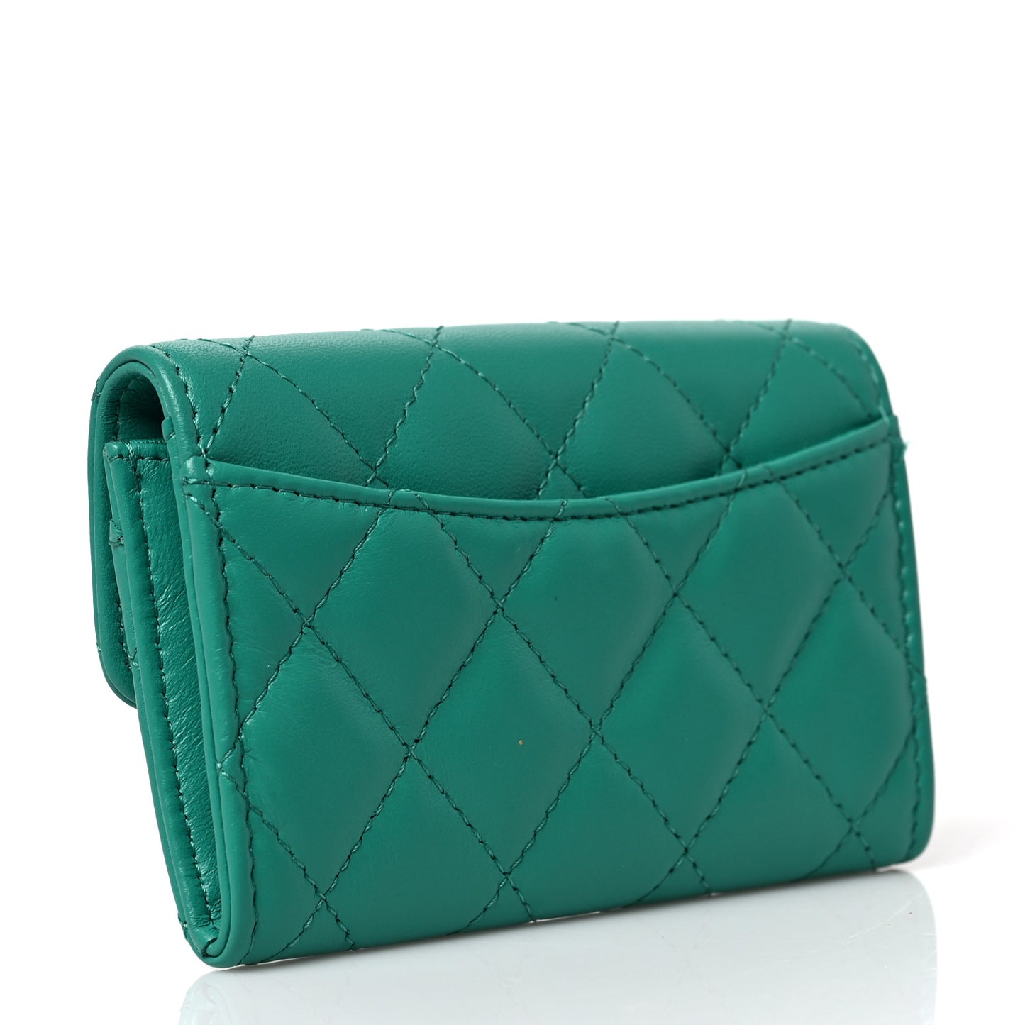 Lambskin Quilted Flap Card Holder Wallet Green