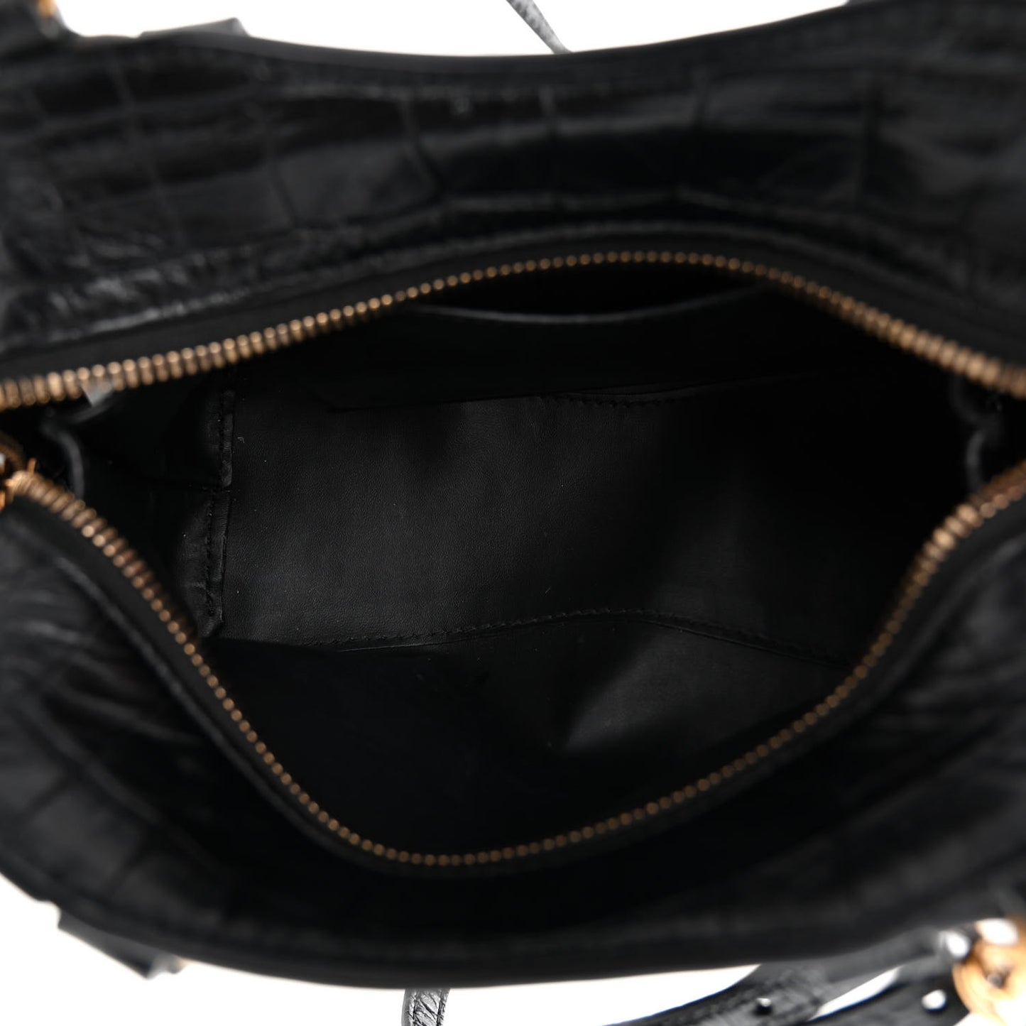 Shiny Supple Calfskin Crocodile Embossed Neo Classic Gold Hardware Mini City Black