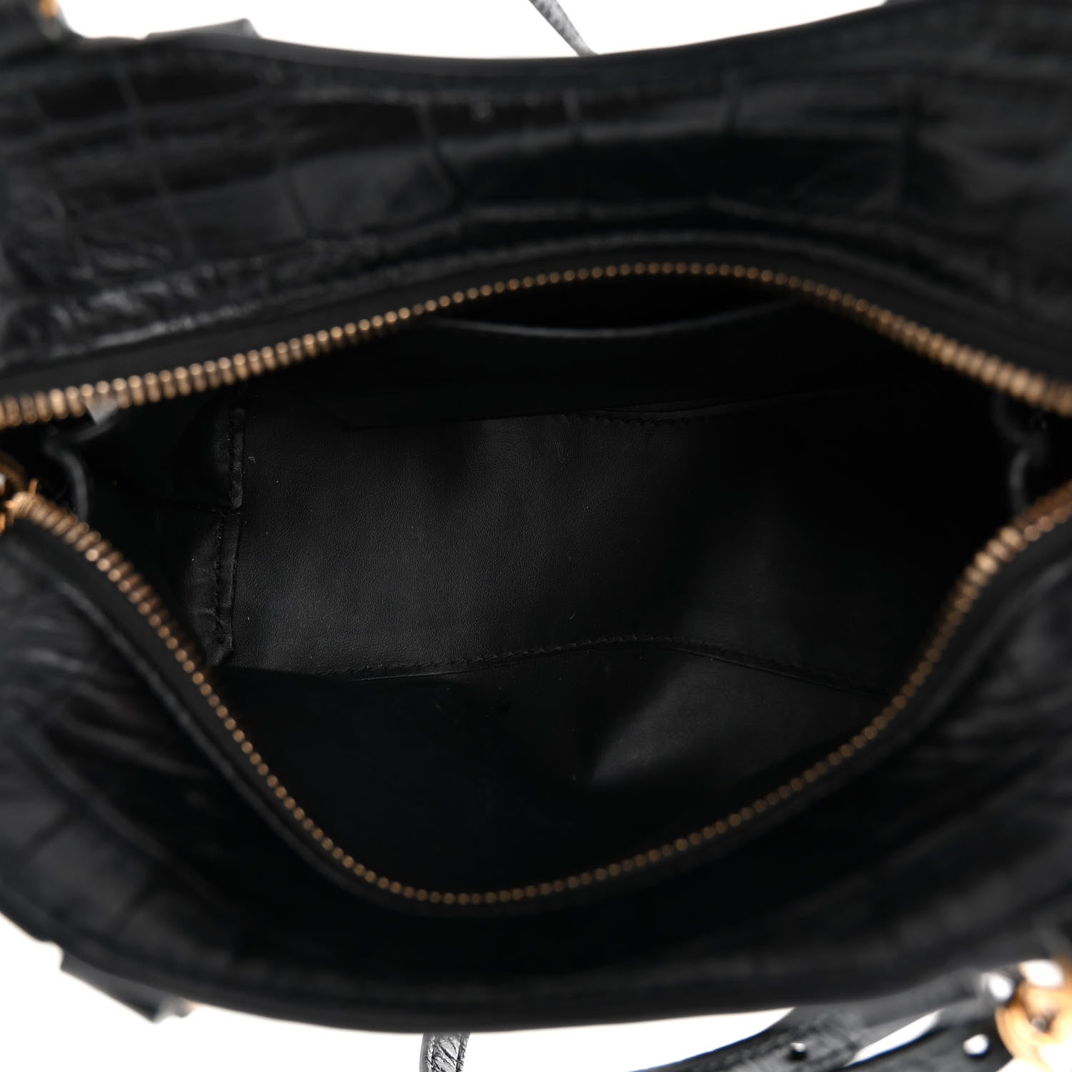 Balenciaga Shiny Supple Calfskin Crocodile Embossed Neo Classic Gold Hardware Mini City Black 5 of 10