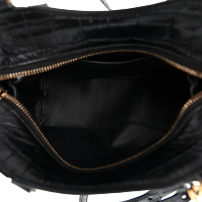 Balenciaga Shiny Supple Calfskin Crocodile Embossed Neo Classic Gold Hardware Mini City Black 5 of 10
