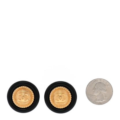 Chanel Resin CC Button Earrings Gold Black 2 of 5