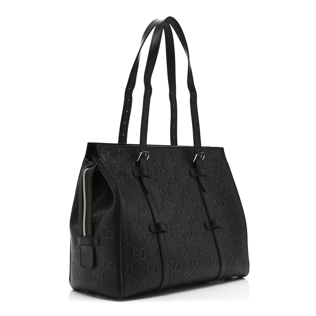 Gucci Calfskin GG Tennis Embossed Tote Bag Black 3 of 11