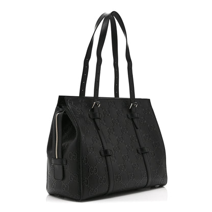 Gucci Calfskin GG Tennis Embossed Tote Bag Black 3 of 11