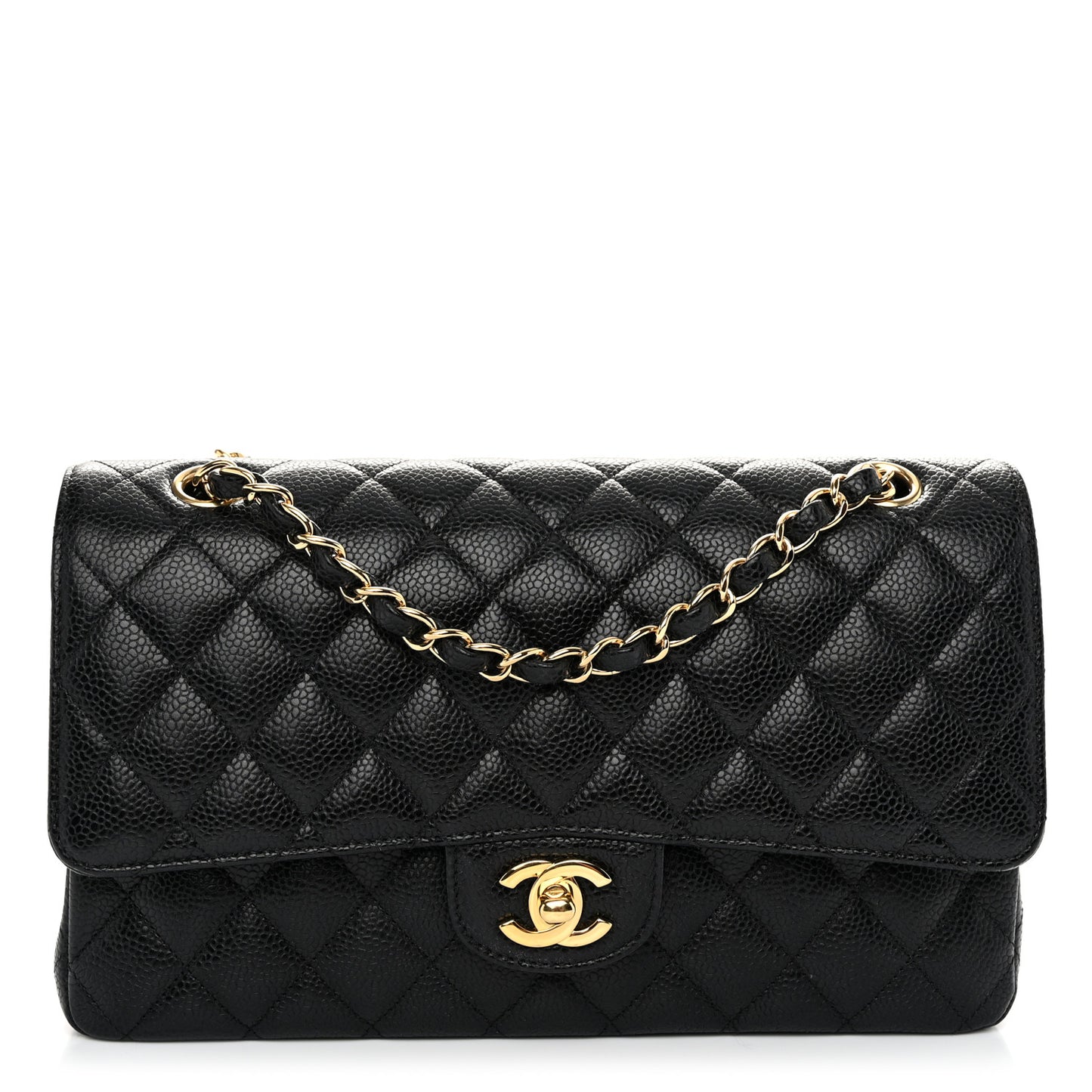 Caviar Quilted Medium Double Flap Black