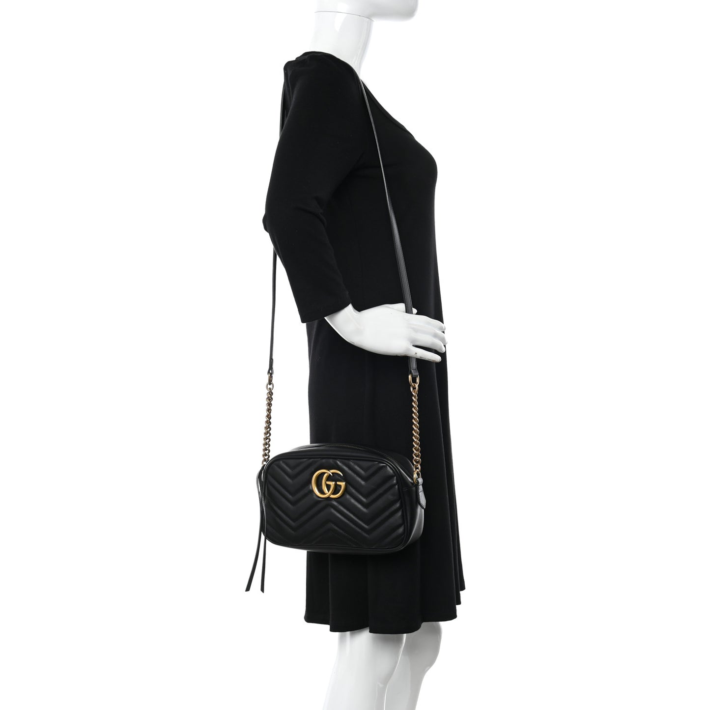 Calfskin Matelasse Small GG Marmont Chain Shoulder Bag Black