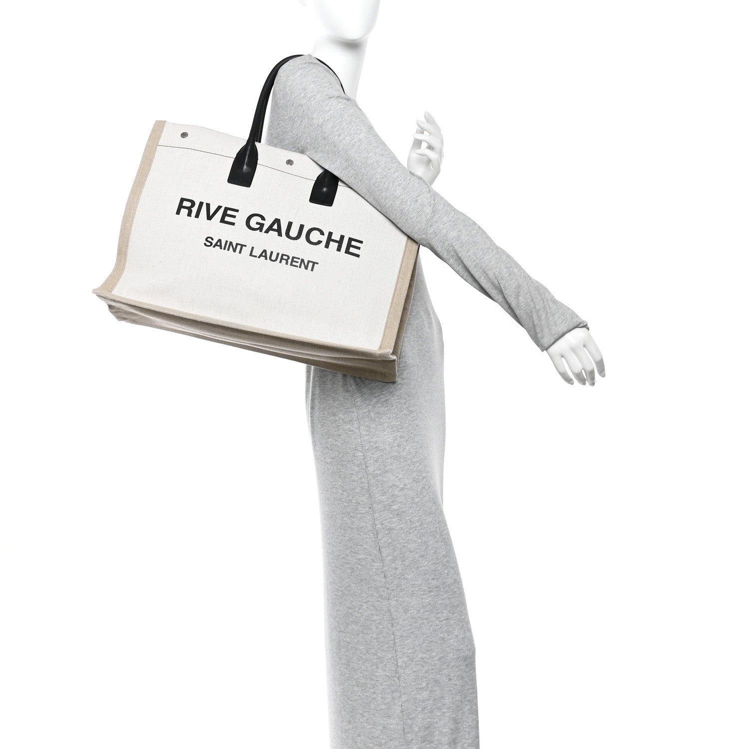 Saint Laurent Linen Calfskin Rive Gauche Tote Greggio Natural 2 of 10