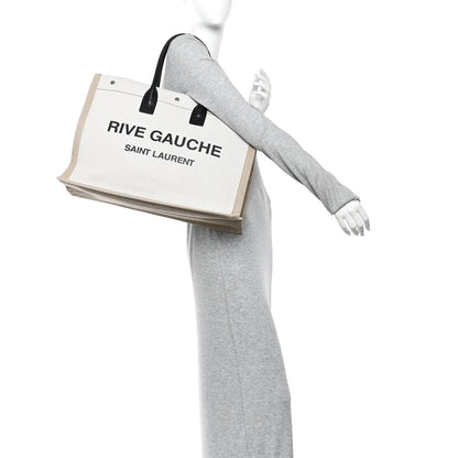Saint Laurent Linen Calfskin Rive Gauche Tote Greggio Natural 2 of 10