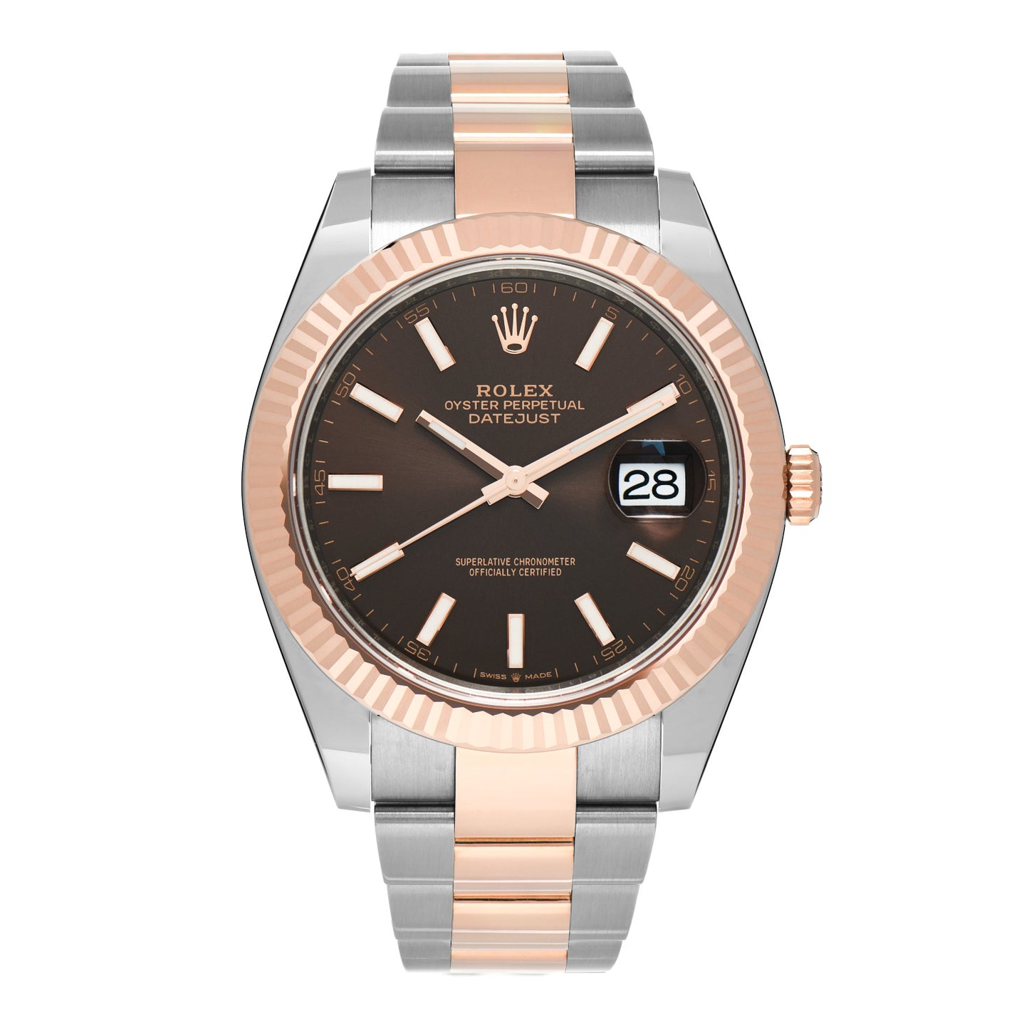 Stainless Steel 18K Everose Gold 41mm Oyster Perpetual Datejust Watch Chocolate 126331