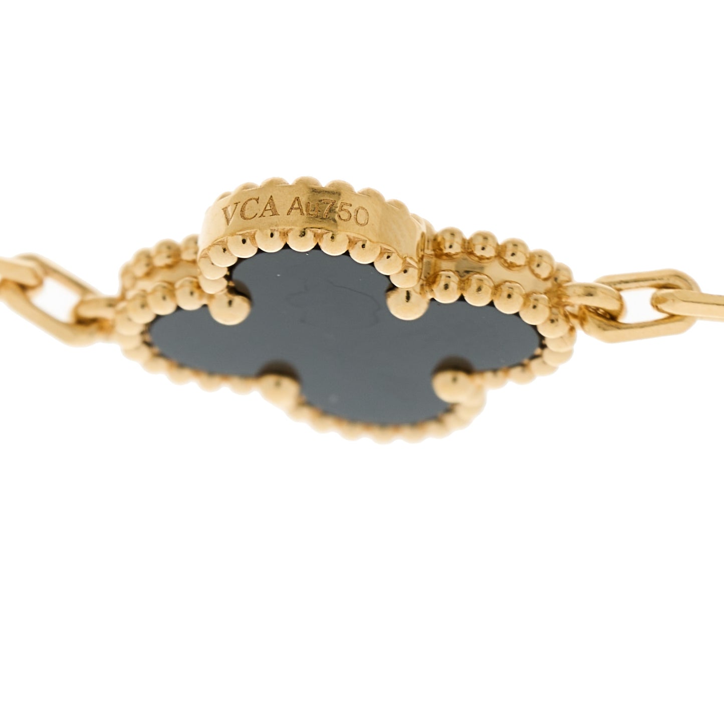 18K Yellow Gold Black Onyx 5 Motifs Vintage Alhambra Bracelet