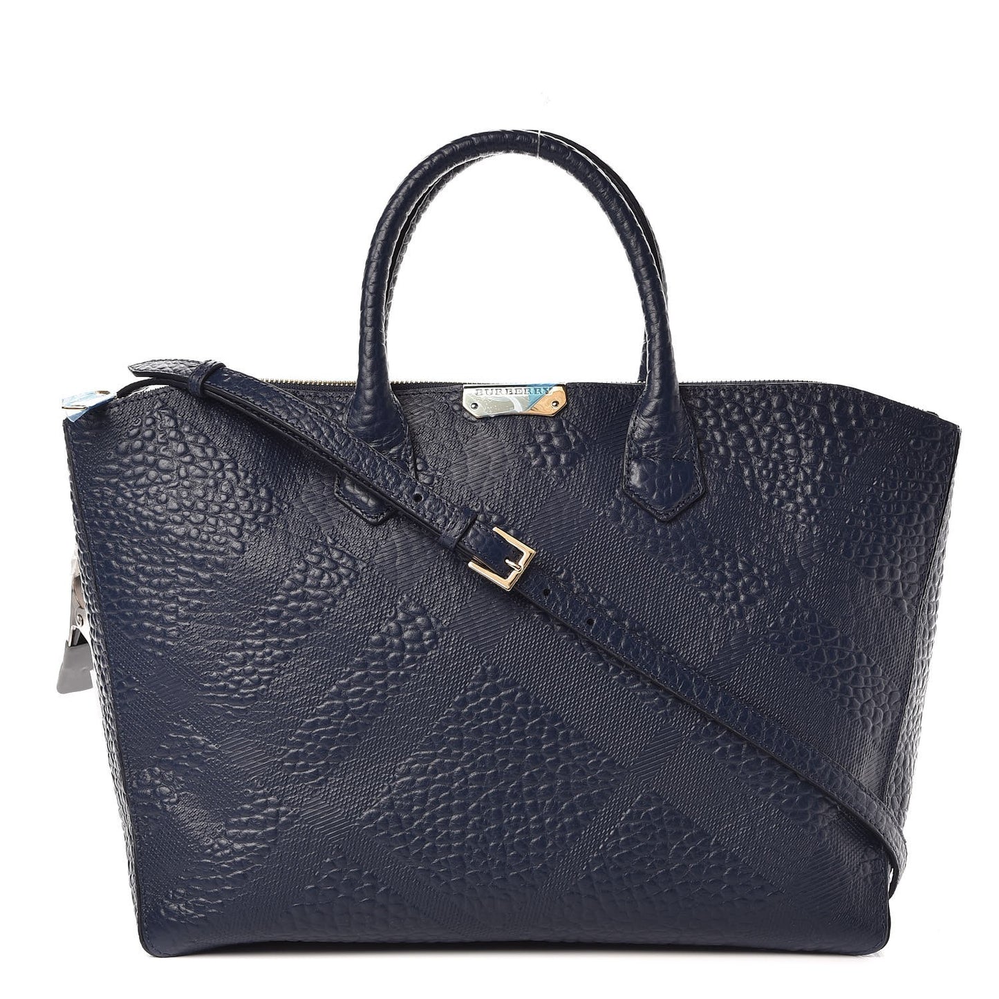 Heritage Grain Check Embossed Medium Dewsbury Tote Blue Carbon