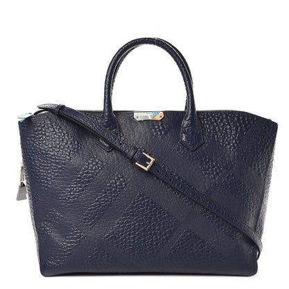 Burberry Heritage Grain Check Embossed Medium Dewsbury Tote Blue Carbon 1 of 10