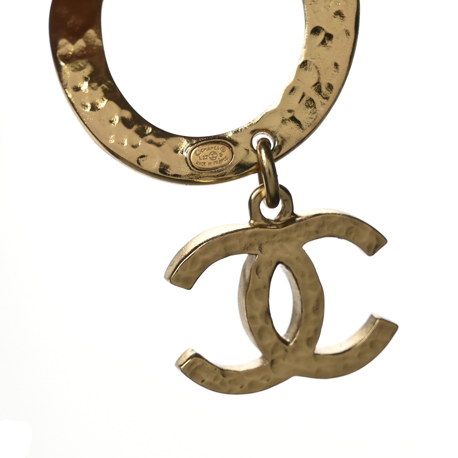 Chanel Metal Textured Hoop Drop CC Earrings Gold 4 of 4