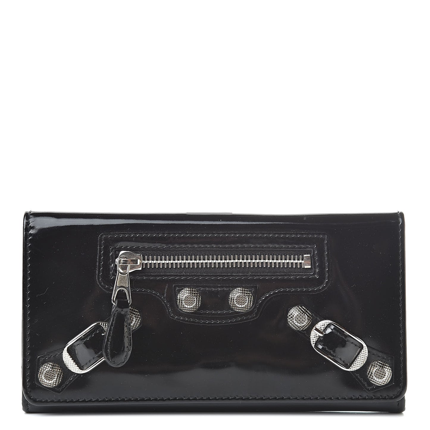 Laminated Calfskin Giant 12 Silver Hardware Money Wallet Black