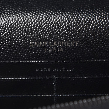 Saint Laurent Grain De Poudre Matelasse Chevron Monogram Envelope Chain Wallet Black 6 of 8