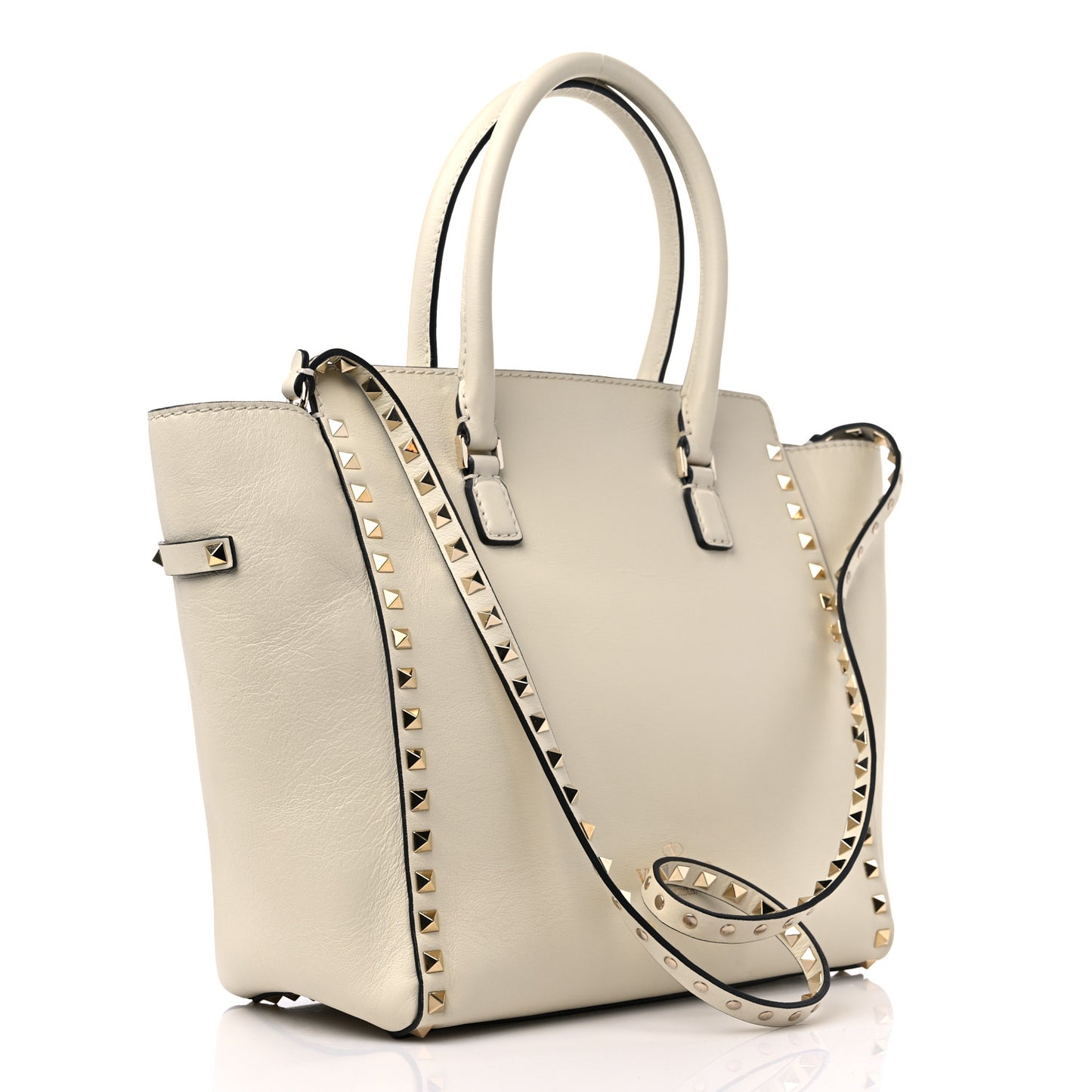 Vitello Rockstud Double Handle Tote Ivory