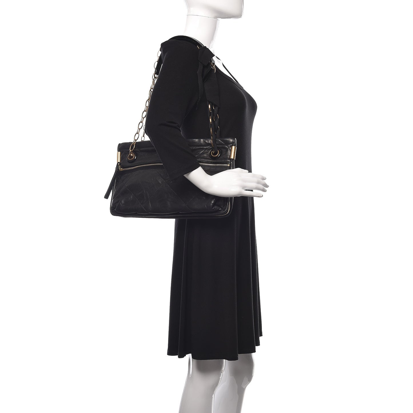 Lambskin Quilted Medium Amalia Shoulder Bag Black