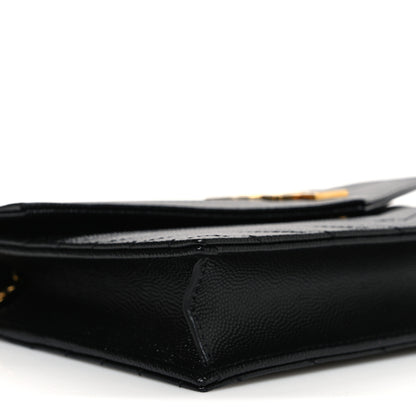Saint Laurent Grain De Poudre Matelasse Chevron Monogram Envelope Chain Wallet Black 9 of 10