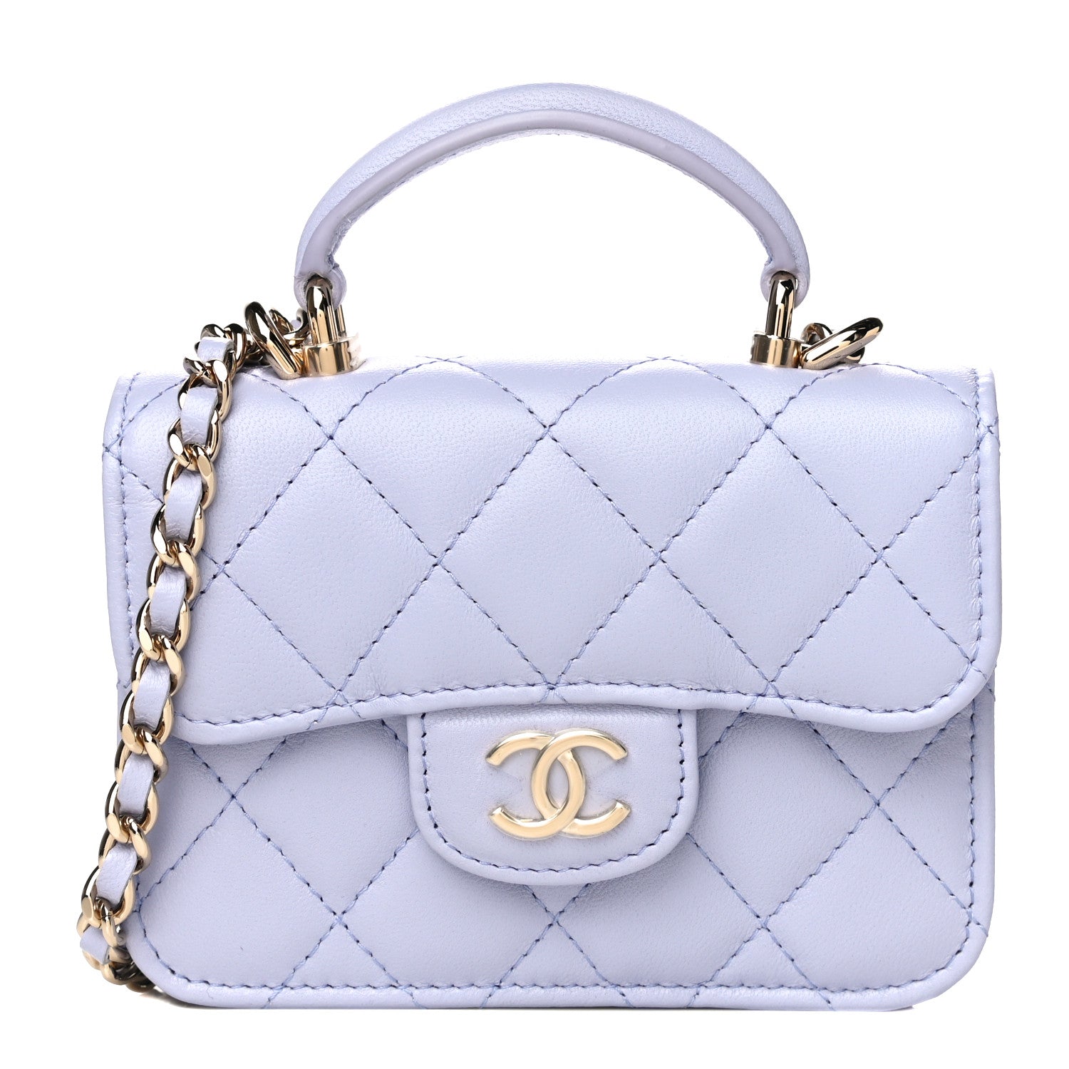 Chanel Lambskin Quilted Top Handle Flap Coin Purse With Chain Light Purple 1 of 12