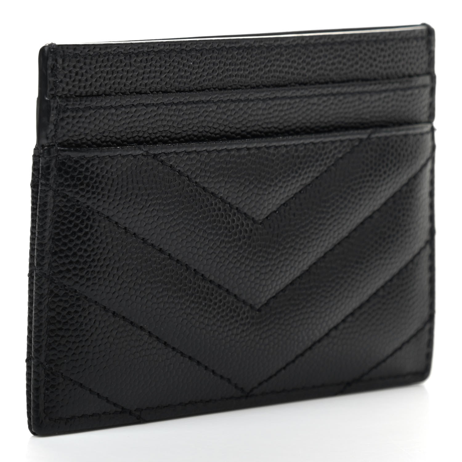 Saint Laurent Grain De Poudre Matelasse Chevron Monogram Credit Card Case Black 3 of 7