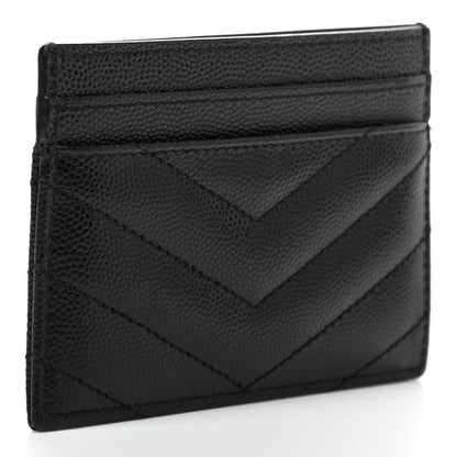 Saint Laurent Grain De Poudre Matelasse Chevron Monogram Credit Card Case Black 3 of 7