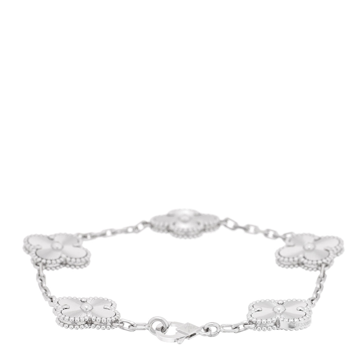 18K White Gold 5 Motifs Guilloche Vintage Alhambra Bracelet