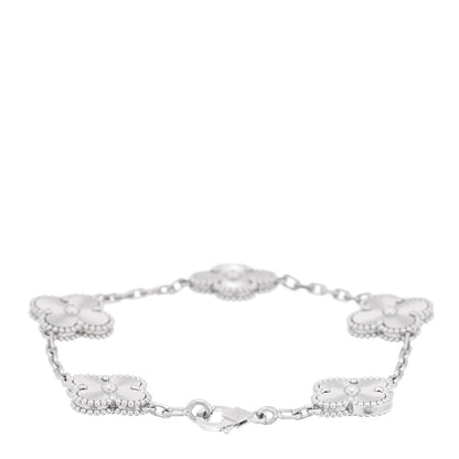 Van Cleef & Arpels 18K White Gold 5 Motifs Guilloche Vintage Alhambra Bracelet 2 of 4