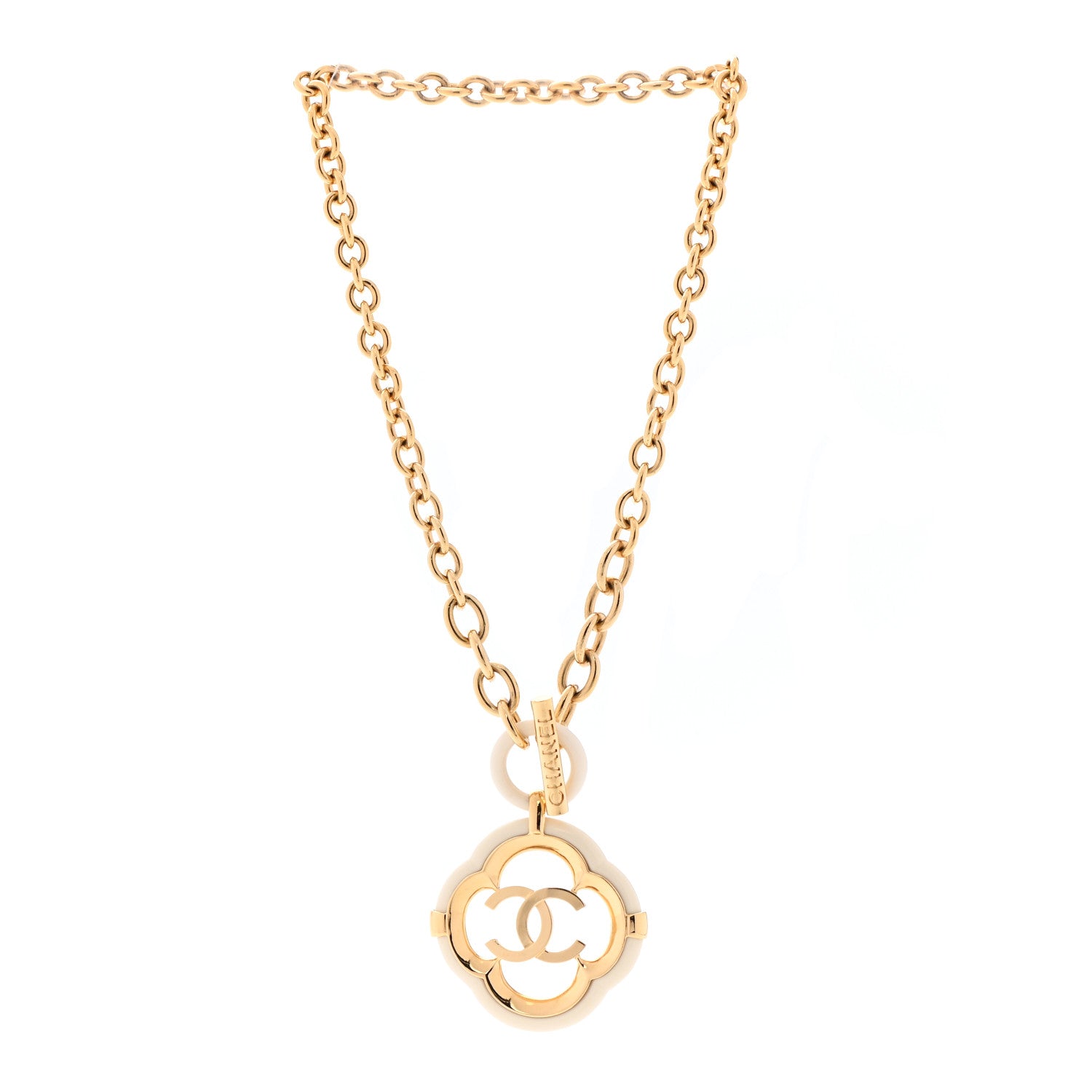 Chanel Resin CC Medallion Choker Chain Necklace Gold Ivory 3 of 6