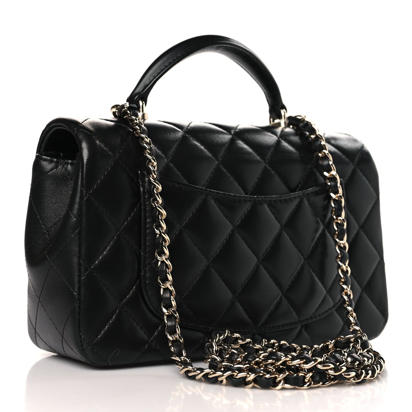 Lambskin Quilted Mini Top Handle Rectangular Flap Black