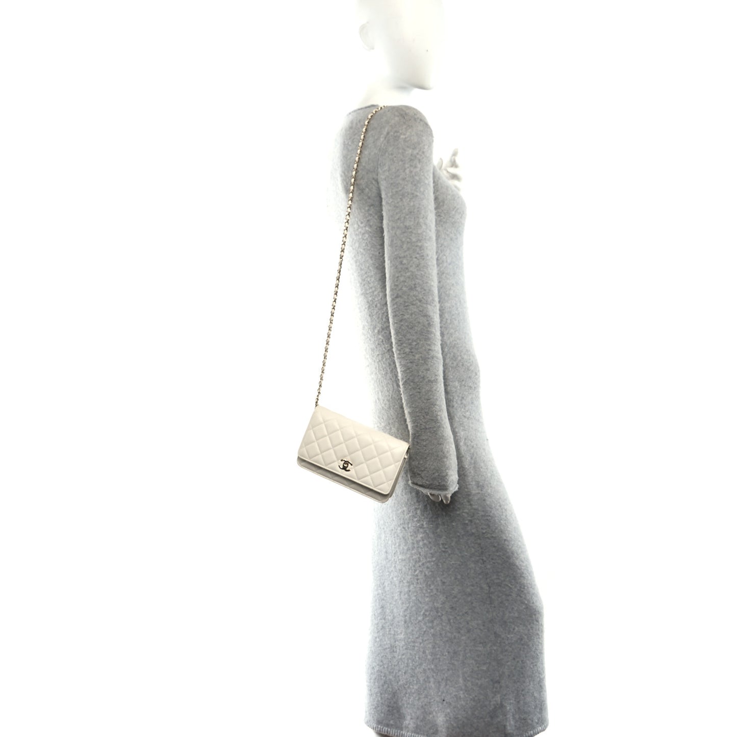Lambskin Enamel Quilted Pearl Crush Wallet On Chain WOC White