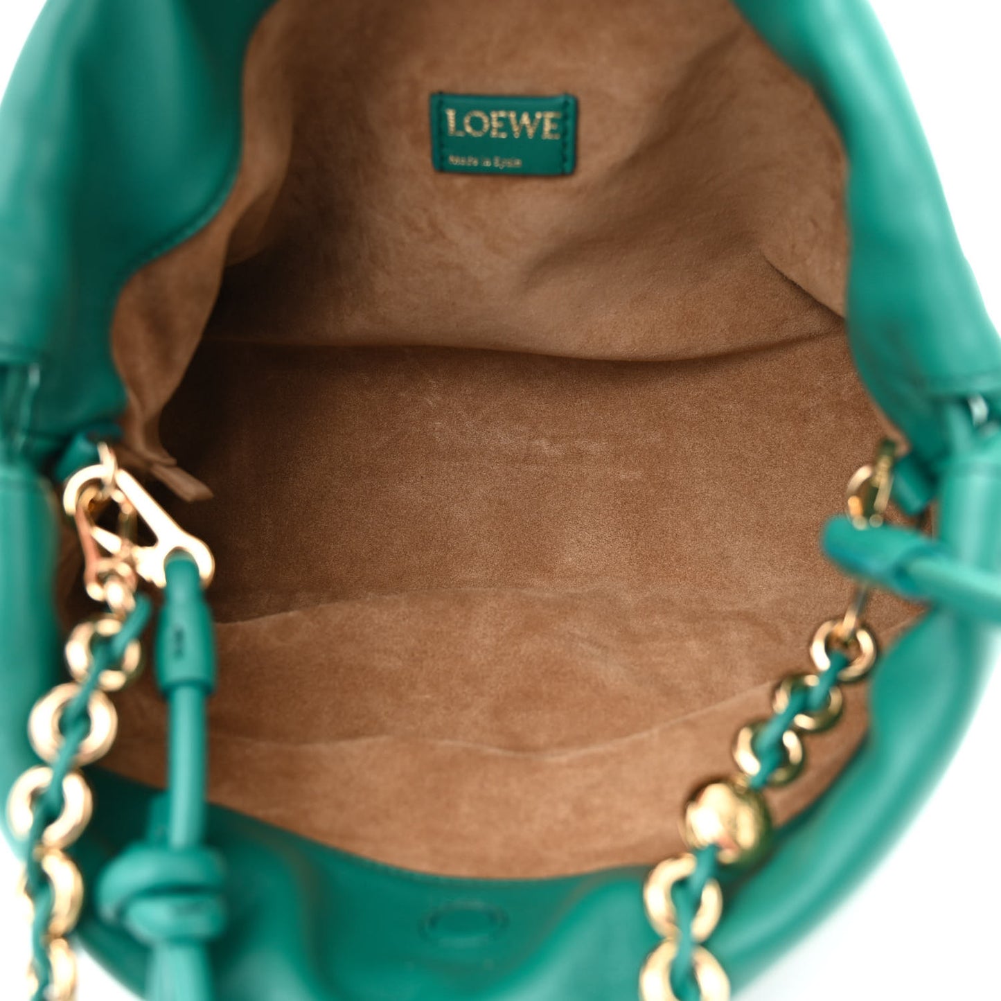 Mellow Nappa Medium Donut Chain Flamenco Knot Clutch Emerald Green