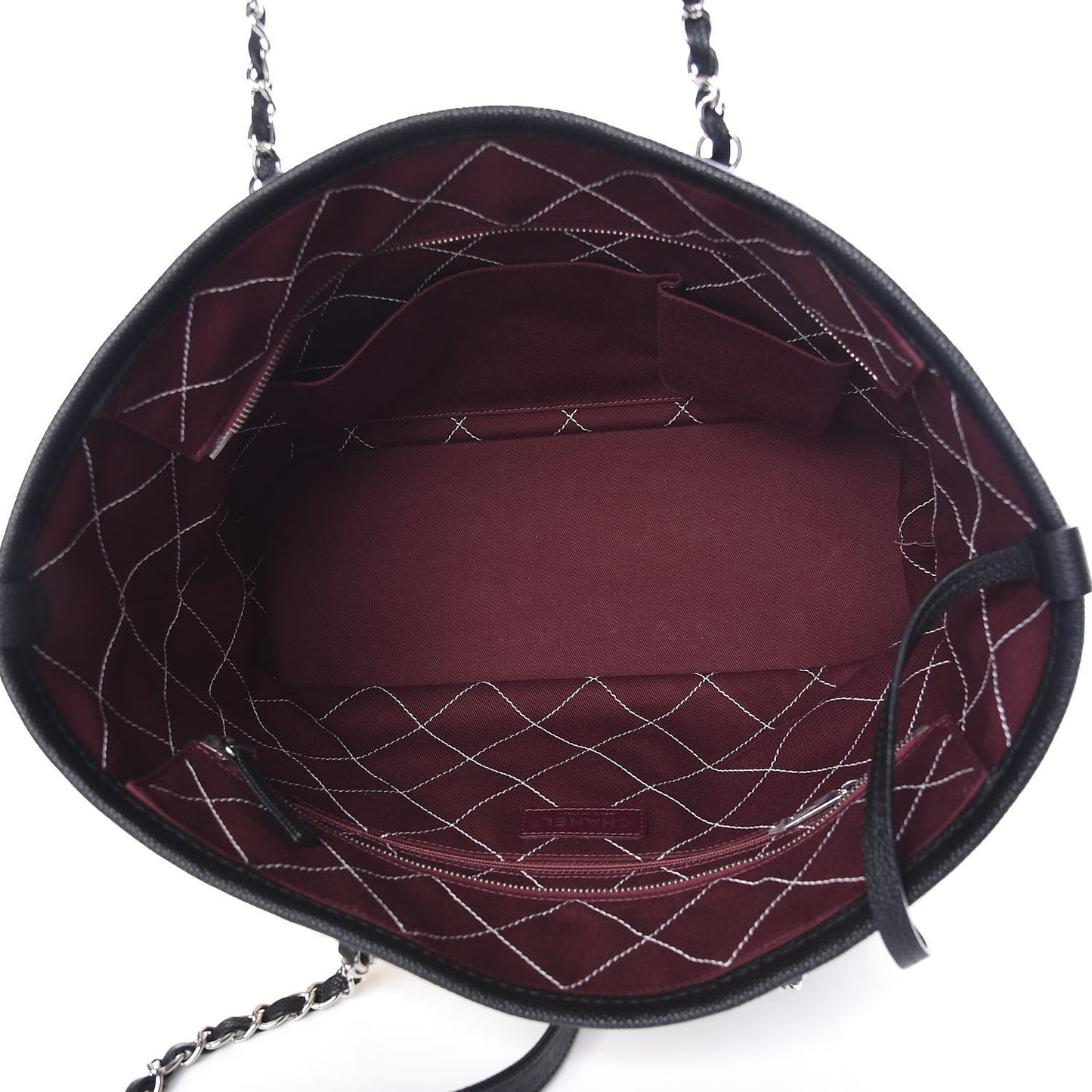 Grained Calfskin Quilted Small Daily Tote Dark White Black