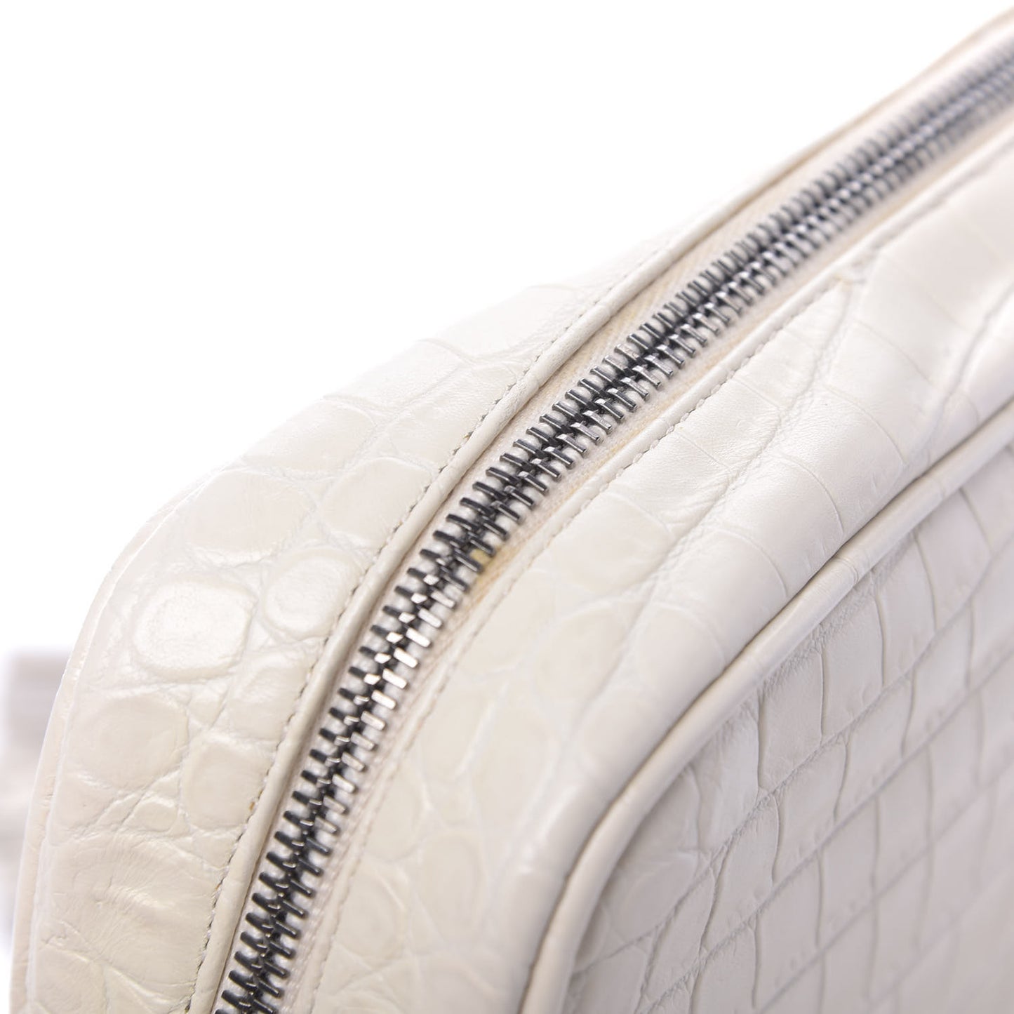 Calfskin Crocodile Embossed Monogram Lou Camera Bag White